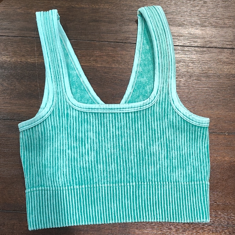 Teal Ribbed Crop Top